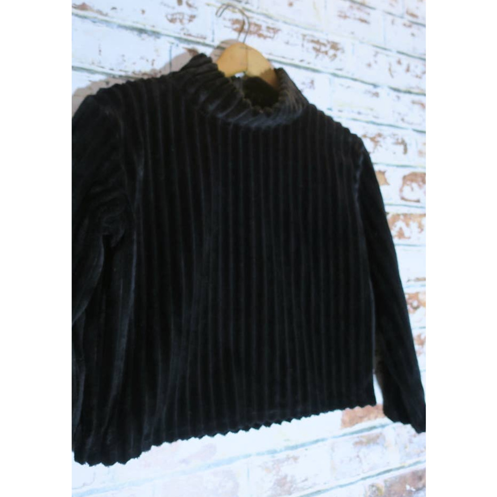 Planet Gold Black Beauty Ribbed Mock Neck Cropped Pullover Sweater Top - Picture 2 of 5